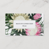 Carte De Visite Aquarelle Tropical Protea Monstera Vert   (Devant)