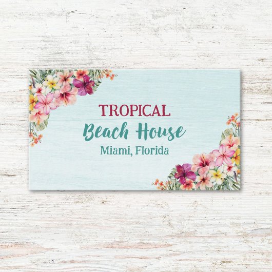 Carte De Visite Aquarelle Tropical Rose Floral Maison