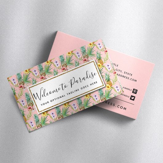 Carte De Visite Aquarelle Tropicale Ananas & Hibiscus Fleurs