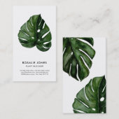 Carte De Visite Aquarelle tropicale Feuille Monstera Vert (Devant / Derrière)