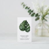 Carte De Visite Aquarelle tropicale Feuille Monstera Vert (Debout devant)