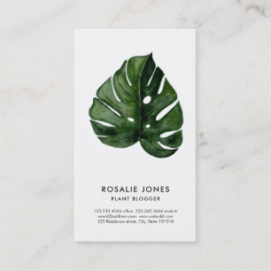 Carte De Visite Aquarelle tropicale Feuille Monstera Vert