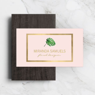 Carte De Visite Aquarelle tropicale Monstera Leaf Logo sur rose