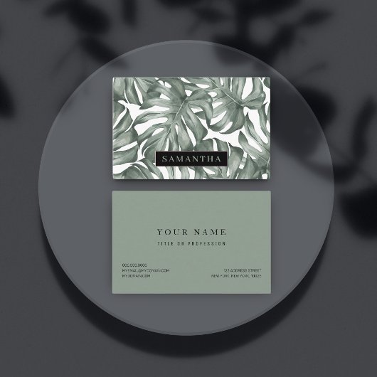 Carte De Visite Aquarelle tropicale Oasis moderne Feuille Motif