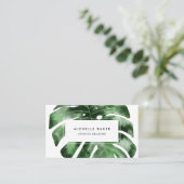 Carte De Visite Aquarelle tropicale Verdure Feuille Monstera (Debout devant)