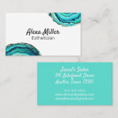 Carte De Visite Aquarelle Turquoise Agate Géode Slice Crystal (Devant / Derrière)