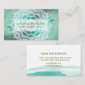 Carte De Visite Aquarelle Turquoise Bleu Splatter Abstrait Mandala (Devant / Derrière)