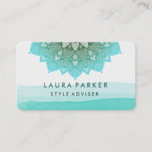 Carte De Visite Aquarelle Turquoise bleue Lotus Floral Mandala Yog