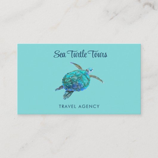 Carte De Visite Aquarelle Turquoise de la tortue de mer (Devant)