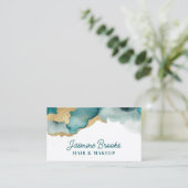 Carte De Visite Aquarelle turquoise et dorée (Debout devant)