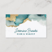 Carte De Visite Aquarelle turquoise et dorée (Devant)