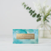 Carte De Visite Aquarelle Turquoise et Faux Or (Debout devant)