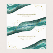 Carte De Visite Aquarelle Turquoise et Géode d'or Faux (Extérieur déplié)