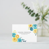 Carte De Visite Aquarelle turquoise et jaune Florale (Debout devant)