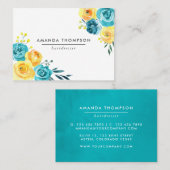 Carte De Visite Aquarelle turquoise et jaune Florale (Devant / Derrière)