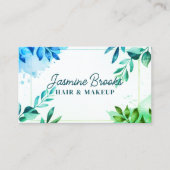Carte De Visite Aquarelle turquoise et verte Feuilles (Devant)