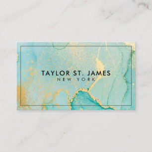 Carte De Visite Aquarelle Turquoise Gold Painting Splatter