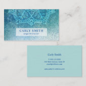 Carte De Visite Aquarelle Turquoise Mandala Lotus (Devant / Derrière)