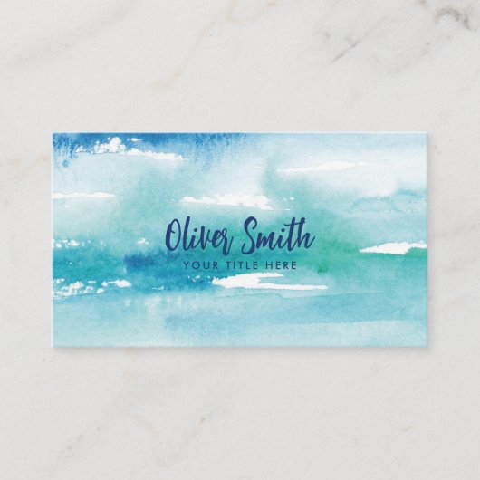 Carte De Visite Aquarelle turquoise Océan Abstrait (Devant)