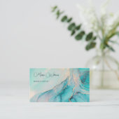 Carte de visite aquarelle turquoise or (Debout devant)