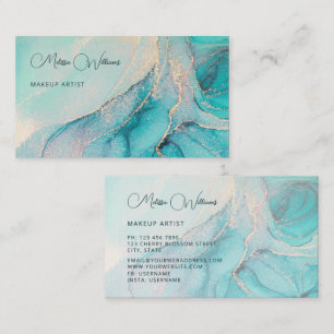 Carte de visite aquarelle turquoise or