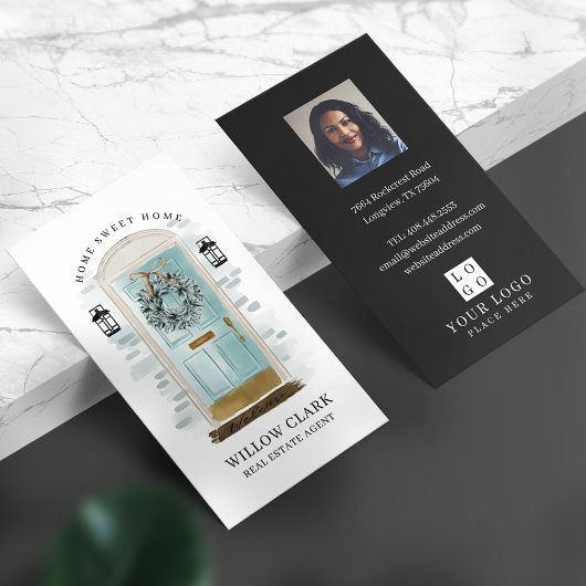 Carte De Visite Aquarelle turquoise Porte d'entrée