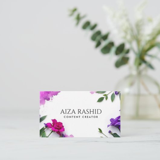 Carte De Visite Aquarelle unique Abstrait violet moderne (Debout devant)