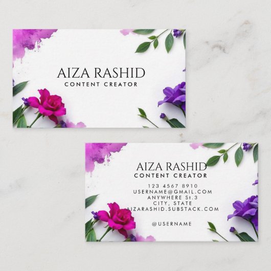 Carte De Visite Aquarelle unique Abstrait violet moderne (Devant / Derrière)