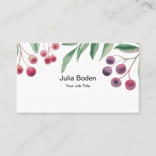 Carte De Visite Aquarelle unique de baies et de branches (Devant)