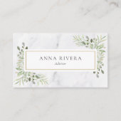 Carte De Visite Aquarelle Verdure Or Marbre blanc géométrique (Devant)