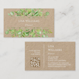 Carte De Visite Aquarelle Verdure Rustique Code QR