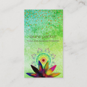 Carte De Visite Aquarelle Vert Lotus Logo Fleur Yoga Guérison
