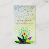 Carte De Visite Aquarelle Vert Lotus Logo Fleur Yoga Guérison (Devant)