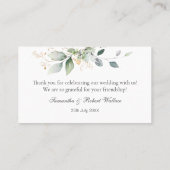 Carte De Visite Aquarelle Vert Mariage de feuillage or Merci (Dos)