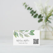 Carte De Visite Aquarelle vert QR Code (Debout devant)