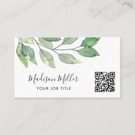 Carte De Visite Aquarelle vert QR Code (Devant)