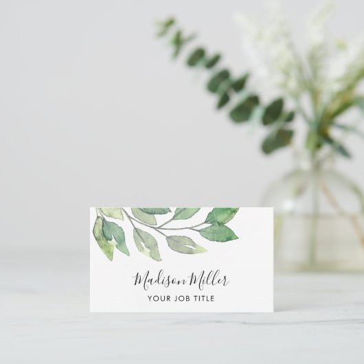 Carte De Visite Aquarelle vert QR Code (Debout devant)