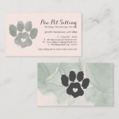 Carte De Visite Aquarelle VERT rose Pet Sitter Grossissant Paw (Devant / Derrière)
