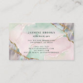 Carte De Visite Aquarelle verte à la menthe rose et or (Dos)