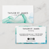 Carte De Visite Aquarelle verte Calligraphie Peinture Splatter (Devant / Derrière)