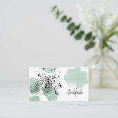 Carte De Visite Aquarelle verte Dotée QR Code personnalisé (Debout devant)