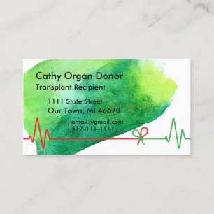 Carte De Visite Aquarelle verte du destinataire de la transplantat