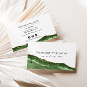 Carte De Visite Aquarelle verte et bordure or