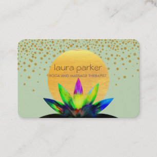 Carte De Visite Aquarelle verte Lotus Fleur Yoga Santé de guérison