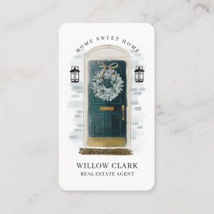 Carte De Visite Aquarelle verte Porte avant Wreath Immobilier