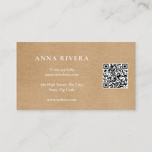 Carte De Visite Aquarelle verte Rustique Kraft QR Code (Dos)