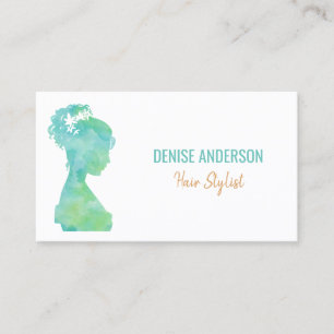 Carte De Visite Aquarelle verte Silhouette Liste de cheveux tendan