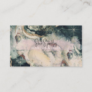 Carte De Visite Aquarelle verte turquoise Galaxie cosmique Beauté
