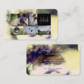 Carte De Visite Aquarelle violet Abstraite photo Collage Monogramm (Devant / Derrière)