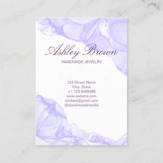 Carte De Visite Aquarelle violet bijoux artisanal Écran d'oreille (Dos)